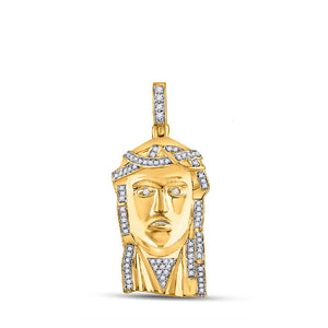 Men's Diamond Charm Pendant | 14kt Yellow Gold Mens Round Diamond Jesus Face Charm Pendant 1/4 Cttw | Splendid Jewellery GND