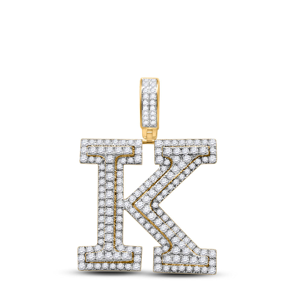 Men's Diamond Charm Pendant | 14kt Yellow Gold Mens Round Diamond K Initial Letter Charm Pendant 2-1/3 Cttw | Splendid Jewellery GND