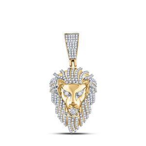 Men's Diamond Charm Pendant | 14kt Yellow Gold Mens Round Diamond Lion Face Charm Pendant 1-1/3 Cttw | Splendid Jewellery GND