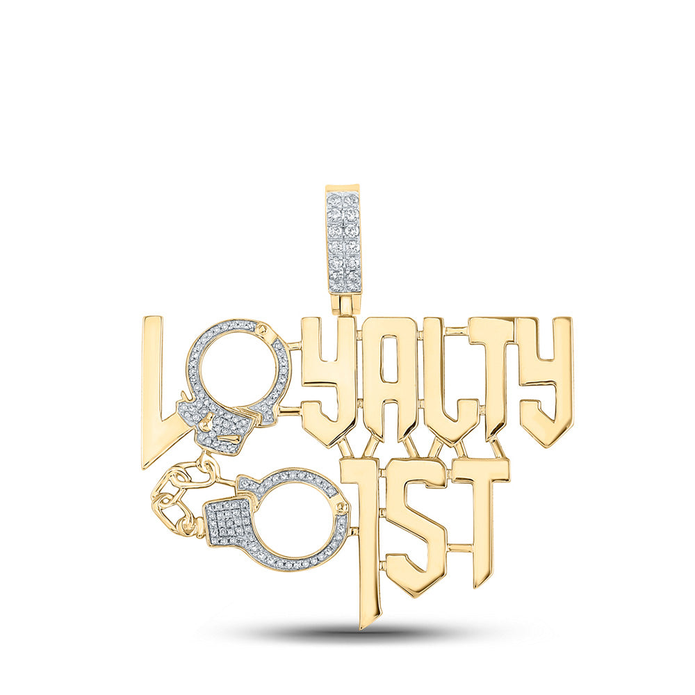 Men's Diamond Charm Pendant | 14kt Yellow Gold Mens Round Diamond Loyalty 1st Charm Pendant 1/2 Cttw | Splendid Jewellery GND