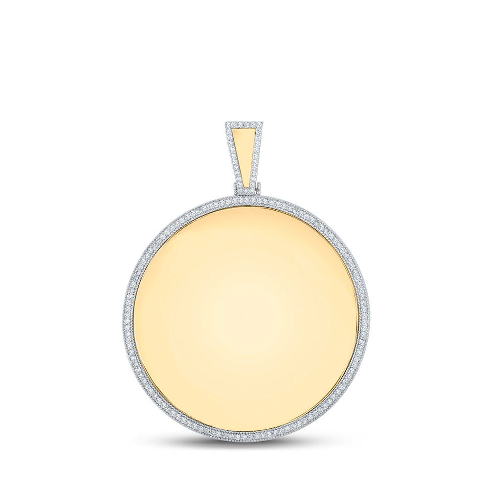 Men's Diamond Charm Pendant | 14kt Yellow Gold Mens Round Diamond Memory Circle Charm Pendant 1 Cttw | Splendid Jewellery GND