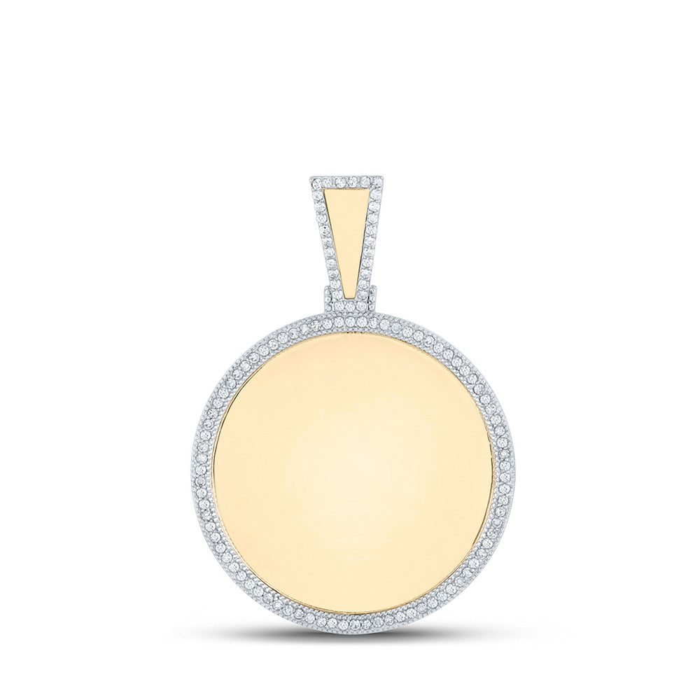 Men's Diamond Charm Pendant | 14kt Yellow Gold Mens Round Diamond Memory Circle Charm Pendant 1/2 Cttw | Splendid Jewellery GND