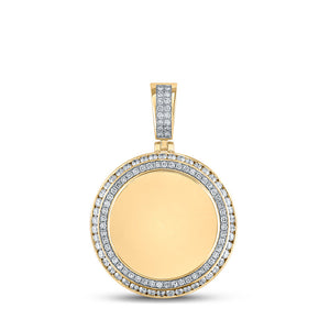 Men's Diamond Charm Pendant | 14kt Yellow Gold Mens Round Diamond Memory Circle Charm Pendant 3-1/3 Cttw | Splendid Jewellery GND