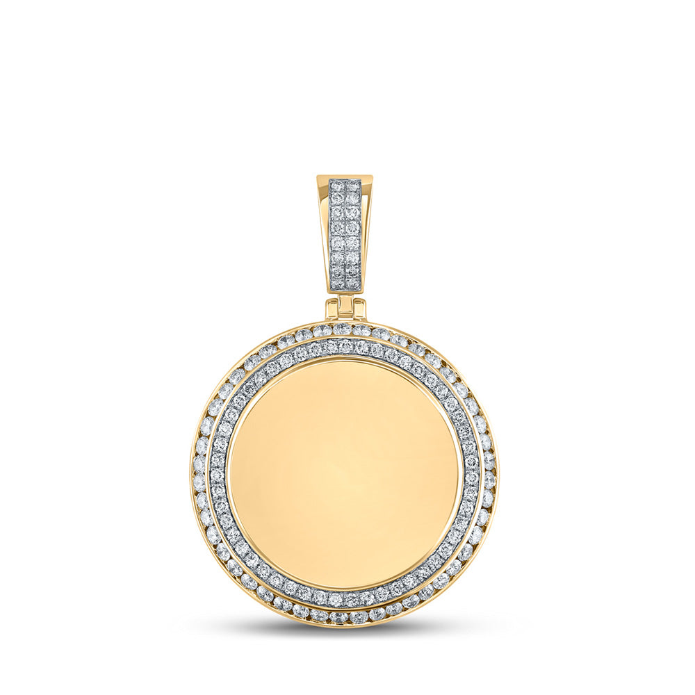 Men's Diamond Charm Pendant | 14kt Yellow Gold Mens Round Diamond Memory Circle Charm Pendant 3-1/3 Cttw | Splendid Jewellery GND