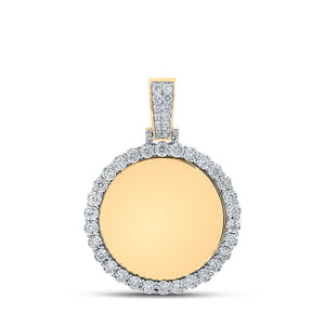 Men's Diamond Charm Pendant | 14kt Yellow Gold Mens Round Diamond Memory Circle Charm Pendant 3/4 Cttw | Splendid Jewellery GND