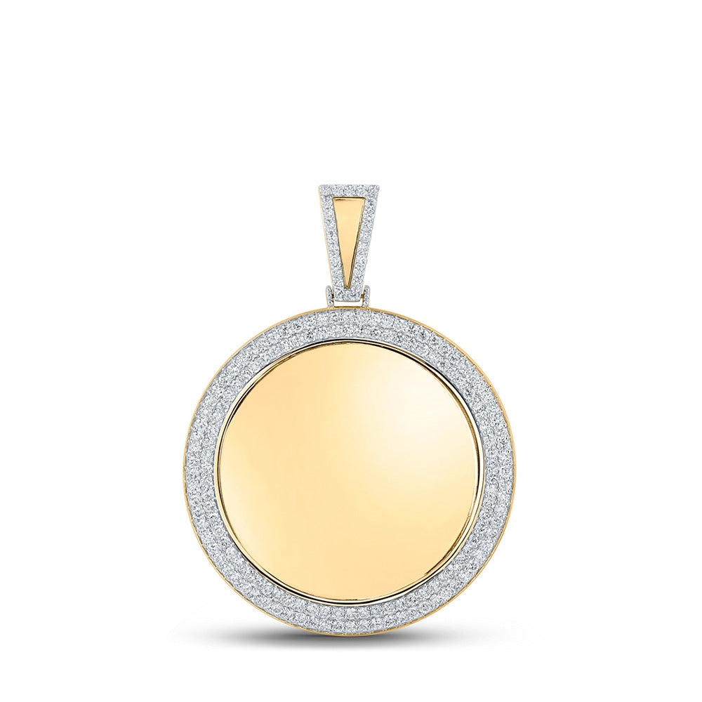 Men's Diamond Charm Pendant | 14kt Yellow Gold Mens Round Diamond Memory Circle Charm Pendant 4 Cttw | Splendid Jewellery GND