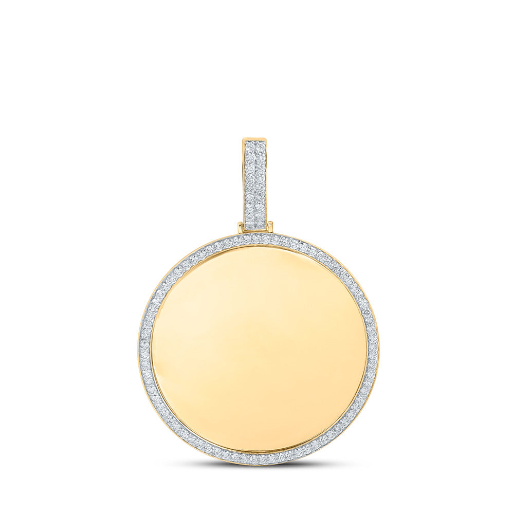 Men's Diamond Charm Pendant | 14kt Yellow Gold Mens Round Diamond Memory Circle Charm Pendant 5 Cttw | Splendid Jewellery GND