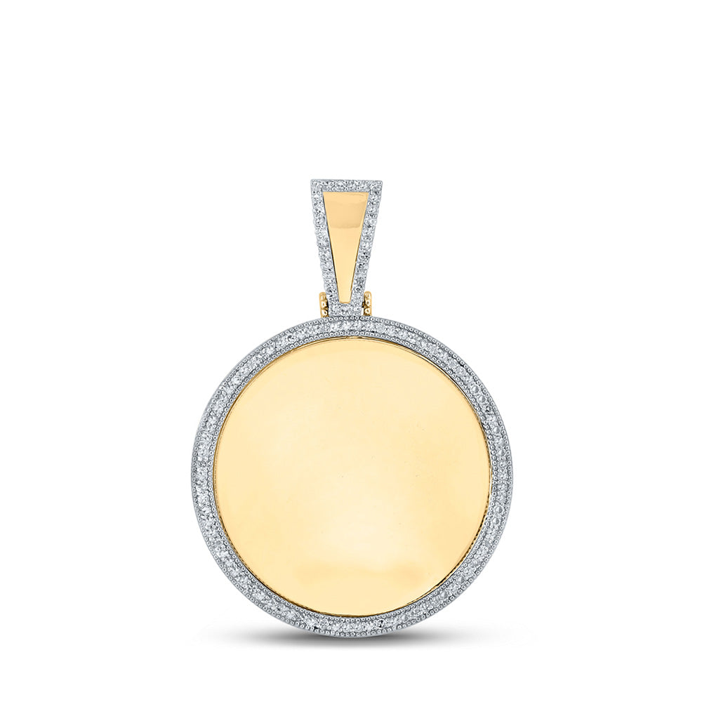 Men's Diamond Charm Pendant | 14kt Yellow Gold Mens Round Diamond Memory Circle Charm Pendant 5/8 Cttw | Splendid Jewellery GND