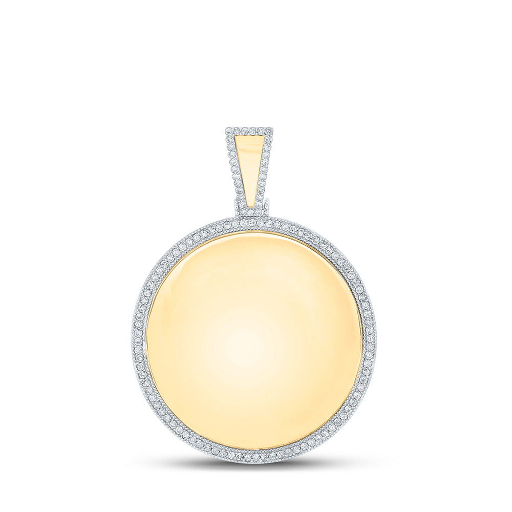 Men's Diamond Charm Pendant | 14kt Yellow Gold Mens Round Diamond Memory Circle Charm Pendant 7/8 Cttw | Splendid Jewellery GND