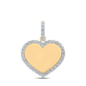 Men's Diamond Charm Pendant | 14kt Yellow Gold Mens Round Diamond Memory Heart Charm Pendant 1/10 Cttw | Splendid Jewellery GND