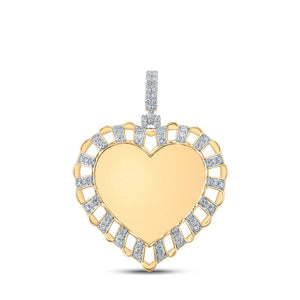 Men's Diamond Charm Pendant | 14kt Yellow Gold Mens Round Diamond Memory Heart Charm Pendant 7/8 Cttw | Splendid Jewellery GND