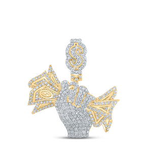 Men's Diamond Charm Pendant | 14kt Yellow Gold Mens Round Diamond Money Fist Charm Pendant 2-5/8 Cttw | Splendid Jewellery GND