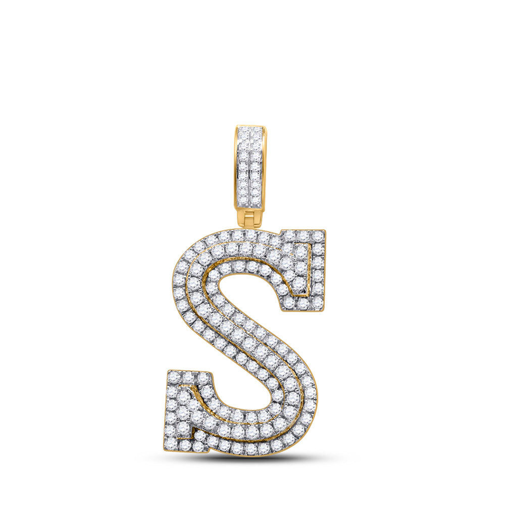 Men's Diamond Charm Pendant | 14kt Yellow Gold Mens Round Diamond S Initial Letter Charm Pendant 1-5/8 Cttw | Splendid Jewellery GND