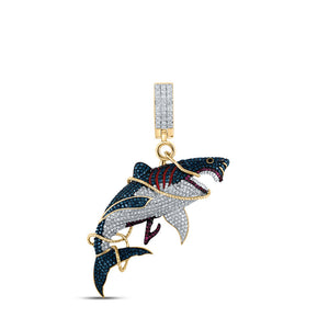 Men's Diamond Charm Pendant | 14kt Yellow Gold Mens Round Diamond Shark Animal Charm Pendant 1-1/2 Cttw | Splendid Jewellery GND