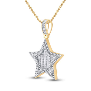 Men's Diamond Charm Pendant | 14kt Yellow Gold Mens Round Diamond Star Charm Pendant 3/4 Cttw | Splendid Jewellery GND