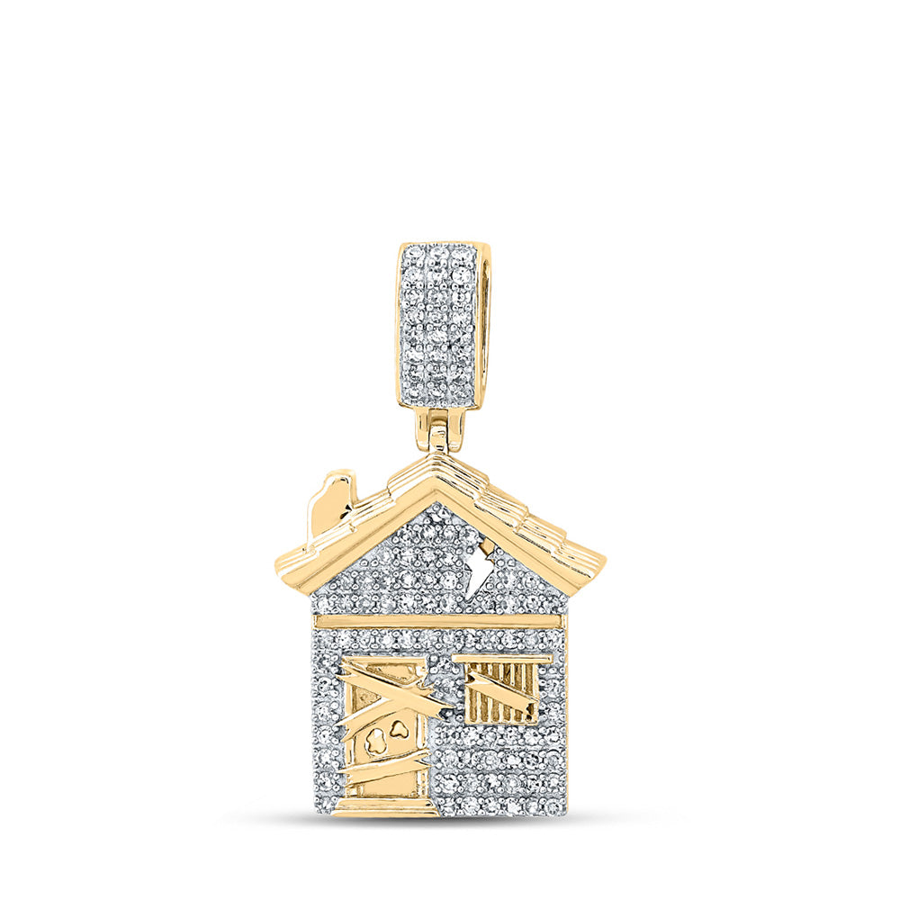 Men's Diamond Charm Pendant | 14kt Yellow Gold Mens Round Diamond Trap House Charm Pendant 1/2 Cttw | Splendid Jewellery GND