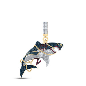 Men's Diamond Charm Pendant | 14kt Yellow Gold Mens Round Ruby Diamond Shark Charm Pendant 3-1/2 Cttw | Splendid Jewellery GND