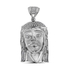 Load image into Gallery viewer, Sterling Silver Men&#39;s Round Diamond Jesus Face Charm Pendant - 3/8 Cttw - Splendid Jewellery  Top View from Splendid Jewellery