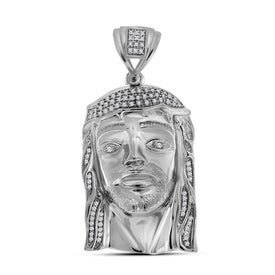 Sterling Silver Men's Round Diamond Jesus Face Charm Pendant - 3/8 Cttw - Splendid Jewellery  Top View from Splendid Jewellery