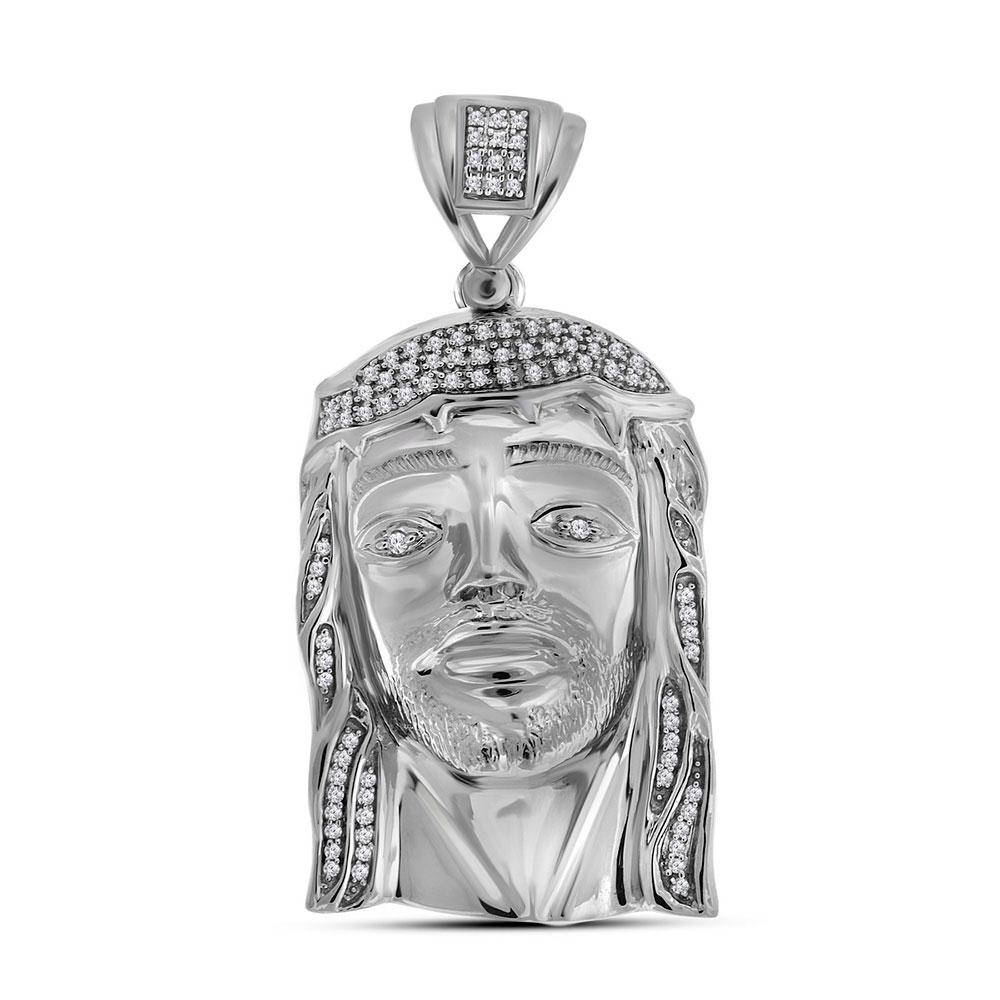Men's Diamond Charm Pendant | Sterling Silver Mens Round Diamond Jesus Face Charm Pendant 3/8 Cttw | Splendid Jewellery GND
