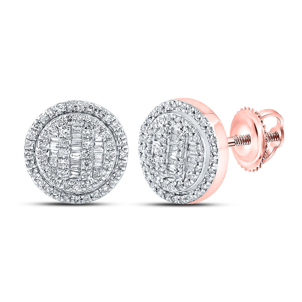 Men's Diamond Earrings | 10kt Rose Gold Mens Baguette Diamond Circle Cluster Earrings 1/2 Cttw | Splendid Jewellery GND