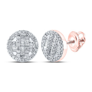 Men's Diamond Earrings | 10kt Rose Gold Mens Baguette Diamond Circle Cluster Earrings 1/3 Cttw | Splendid Jewellery GND