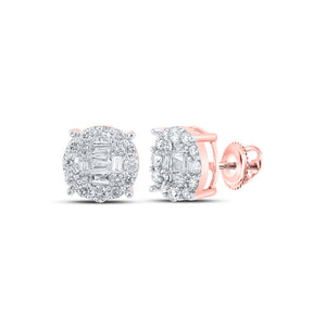 Men's Diamond Earrings | 10kt Rose Gold Mens Baguette Diamond Cluster Earrings 5/8 Cttw | Splendid Jewellery GND