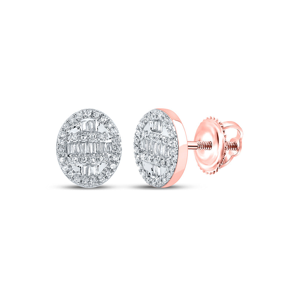 Men's Diamond Earrings | 10kt Rose Gold Mens Baguette Diamond Oval Cluster Earrings 1/3 Cttw | Splendid Jewellery GND