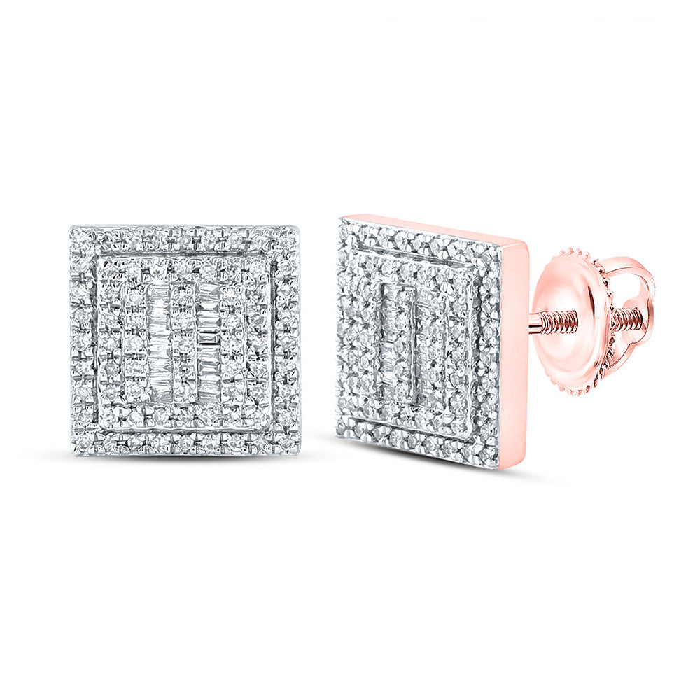 Men's Diamond Earrings | 10kt Rose Gold Mens Baguette Diamond Square Earrings 1/2 Cttw | Splendid Jewellery GND