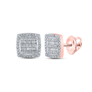 Men's Diamond Earrings | 10kt Rose Gold Mens Baguette Diamond Square Earrings 3/8 Cttw | Splendid Jewellery GND