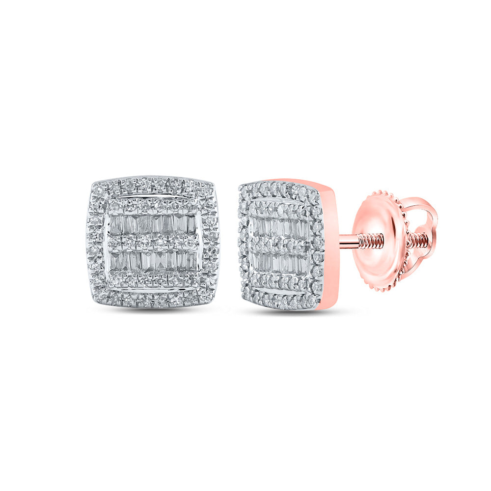 Men's Diamond Earrings | 10kt Rose Gold Mens Baguette Diamond Square Earrings 3/8 Cttw | Splendid Jewellery GND