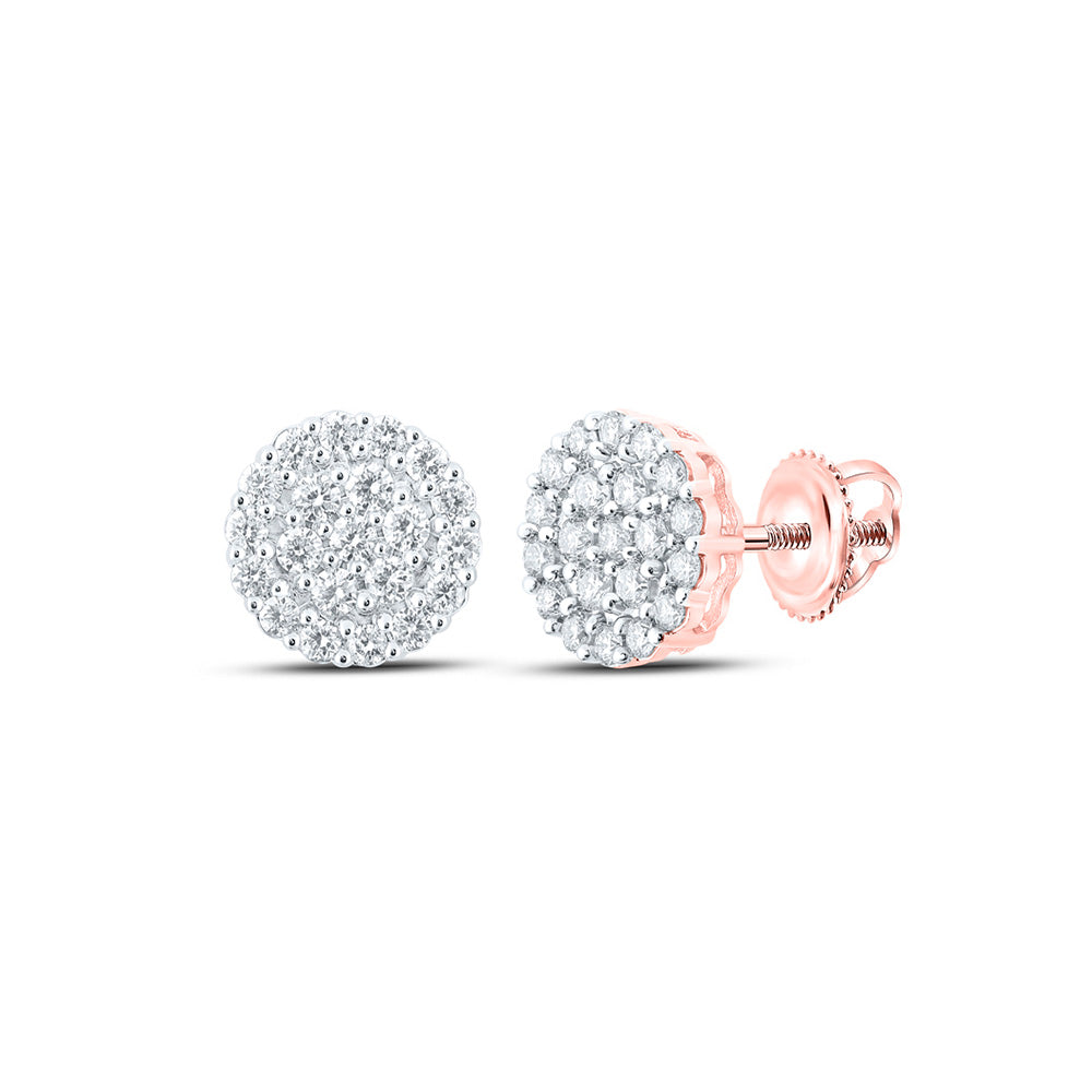Men's Diamond Earrings | 10kt Rose Gold Mens Round Diamond Cluster Earrings 1-1/4 Cttw | Splendid Jewellery GND