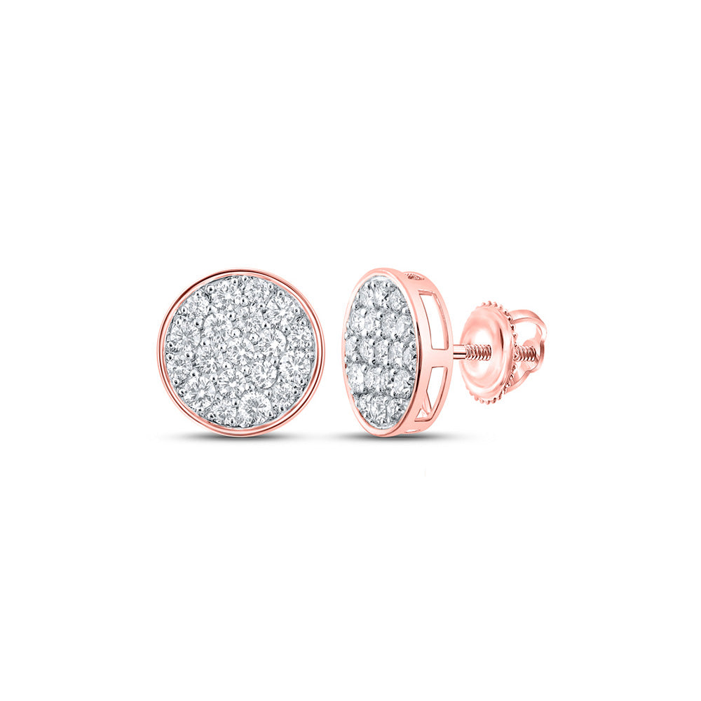 Men's Diamond Earrings | 10kt Rose Gold Mens Round Diamond Cluster Earrings 1 Cttw | Splendid Jewellery GND