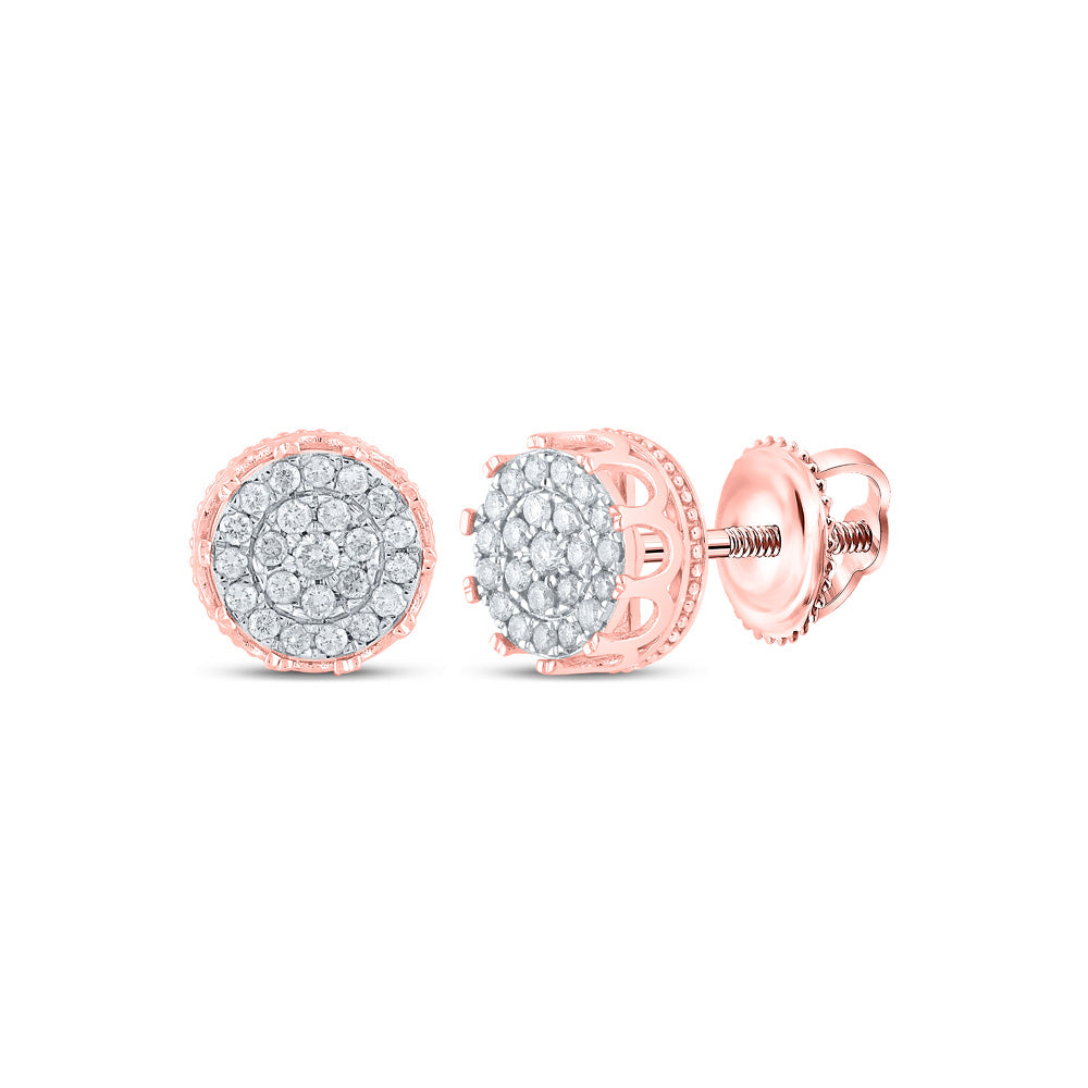 Men's Diamond Earrings | 10kt Rose Gold Mens Round Diamond Cluster Earrings 1/2 Cttw | Splendid Jewellery GND