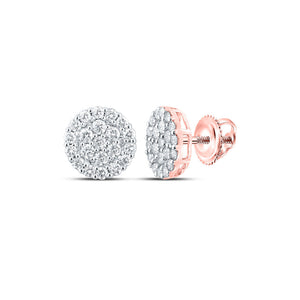 Men's Diamond Earrings | 10kt Rose Gold Mens Round Diamond Cluster Earrings 2 Cttw | Splendid Jewellery GND