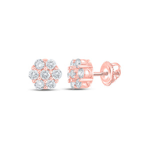 Men's Diamond Earrings | 10kt Rose Gold Mens Round Diamond Flower Cluster Earrings 1/3 Cttw | Splendid Jewellery GND