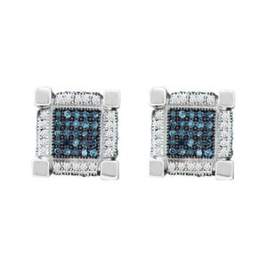 Men's Diamond Earrings | 10kt White Gold Mens Round Blue Color Enhanced Diamond 3D Cube Square Earrings 3/4 Cttw | Splendid Jewellery GND
