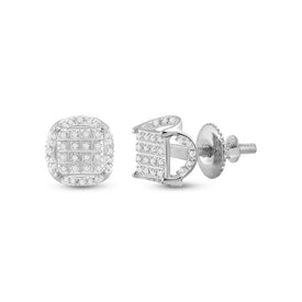 10kt White Gold Men's Round Diamond Circle Cluster Earrings - A Dazzling Statement of Style and Sophistication - Alternate view 1 from Splendid Jewellery