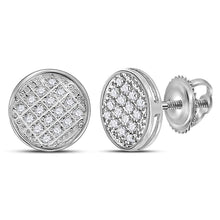 Load image into Gallery viewer, Sparkling Circle Cluster Diamond Stud Earrings for Men in 10kt White Gold - 1/12 Cttw - Alternate view 1 from Splendid Jewellery