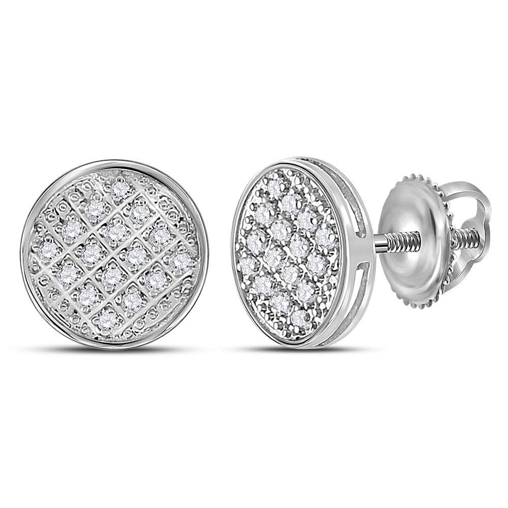 Men's Diamond Earrings | 10kt White Gold Mens Round Diamond Circle Cluster Stud Earrings 1/12 Cttw | Splendid Jewellery GND