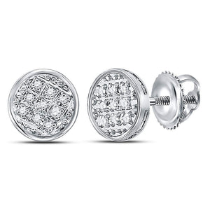 Men's Diamond Earrings | 10kt White Gold Mens Round Diamond Circle Cluster Stud Earrings 1/20 Cttw | Splendid Jewellery GND