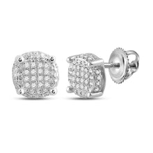 Load image into Gallery viewer, Dazzling 10kt White Gold Men&#39;s Round Diamond Circle Disk Cluster Earrings 1/10 Cttw - Alternate view 1 from Splendid Jewellery