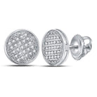 Men's Diamond Earrings | 10kt White Gold Mens Round Diamond Circle Disk Cluster Earrings 1/8 Cttw | Splendid Jewellery - Splendid Jewellery