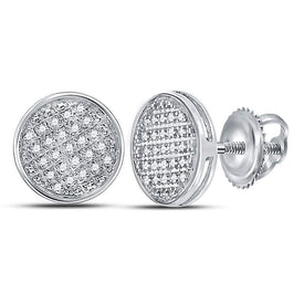 Men's Diamond Earrings | 10kt White Gold Mens Round Diamond Circle Disk Cluster Earrings 1/8 Cttw | Splendid Jewellery - Splendid Jewellery