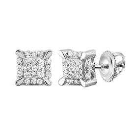10kt White Gold Men's Round Diamond Kite Cluster Earrings 1/20 Cttw | Exquisite Brilliance - Alternate view 1 from Splendid Jewellery