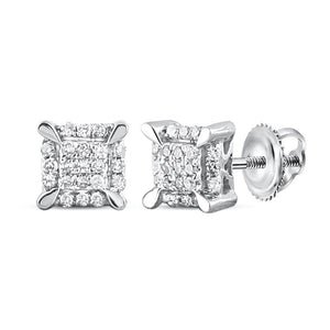Men's Diamond Earrings | 10kt White Gold Mens Round Diamond Kite Cluster Earrings 1/20 Cttw | Splendid Jewellery GND