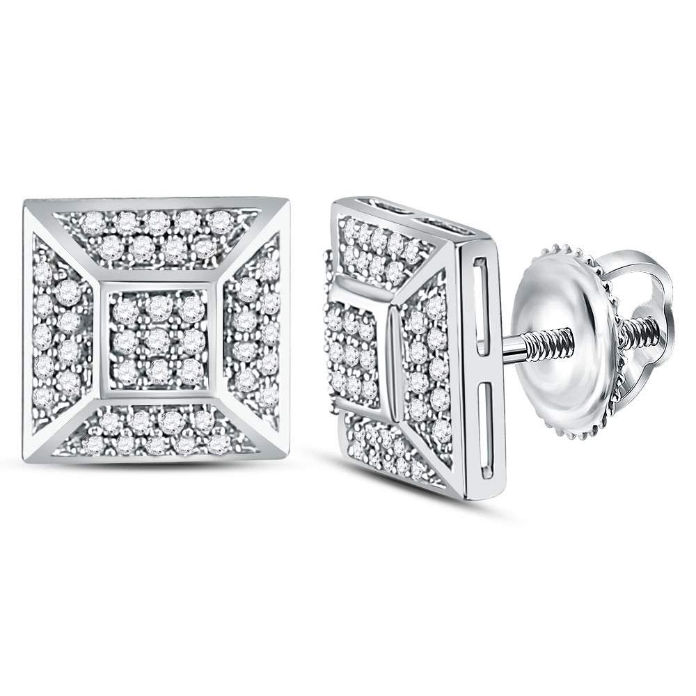 Men's Diamond Earrings | 10kt White Gold Mens Round Diamond Square Cluster Stud Earrings 1/5 Cttw | Splendid Jewellery GND