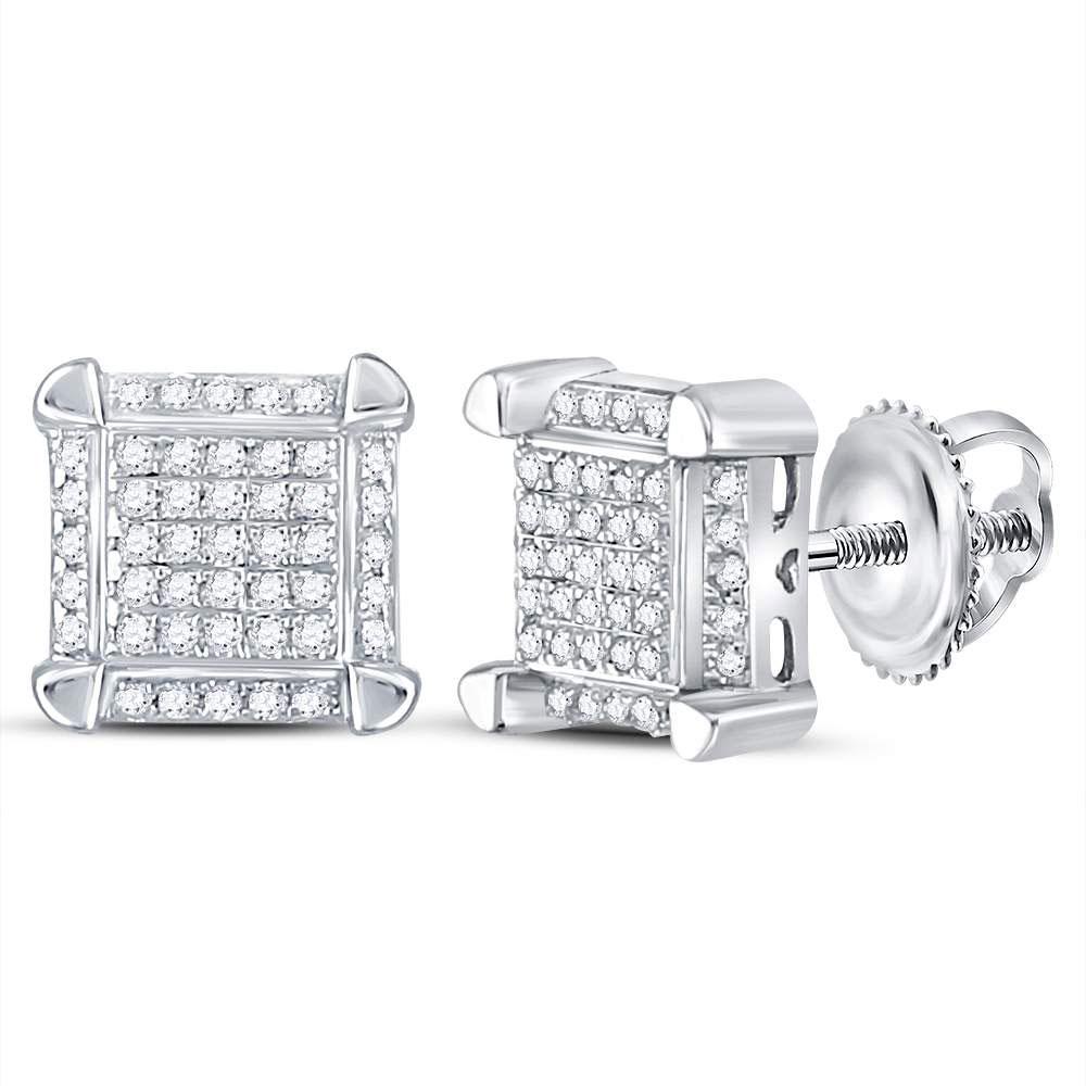 Men's Diamond Earrings | 10kt White Gold Mens Round Diamond Square Cluster Stud Earrings 1/6 Cttw | Splendid Jewellery GND