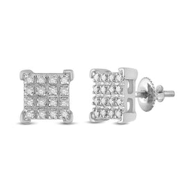 10kt White Gold Square Diamond Earrings - Striking Men's Jewelry Piece - Alternate view 1 from Splendid Jewellery