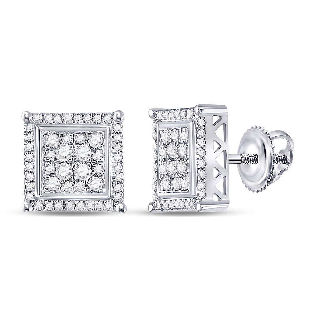 Men's Diamond Earrings | 10kt White Gold Mens Round Diamond Square Earrings 1/2 Cttw | Splendid Jewellery GND